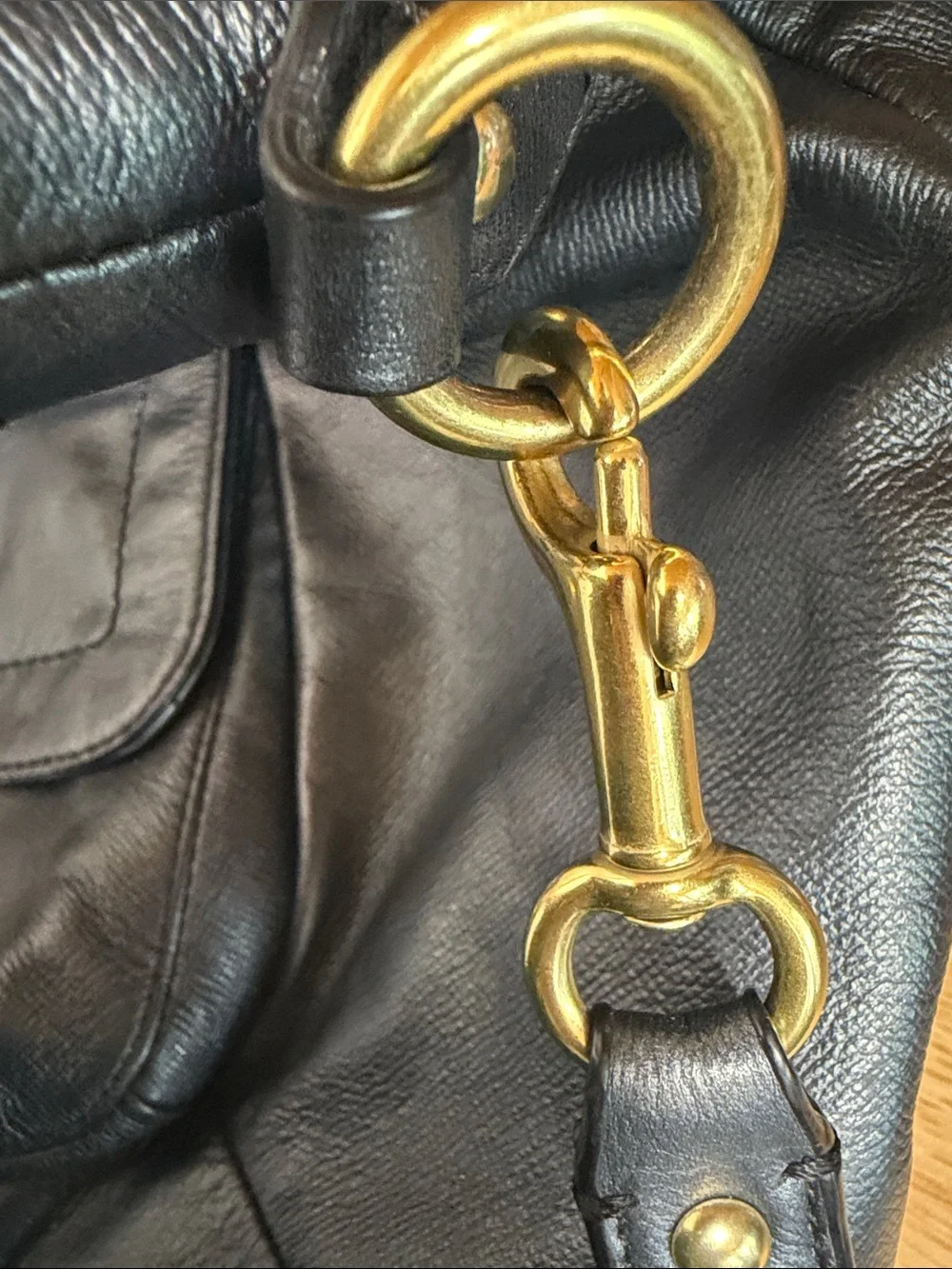 Coach Black Leather Turnlock Gold Chain Tote F21945 Crossbody Strap